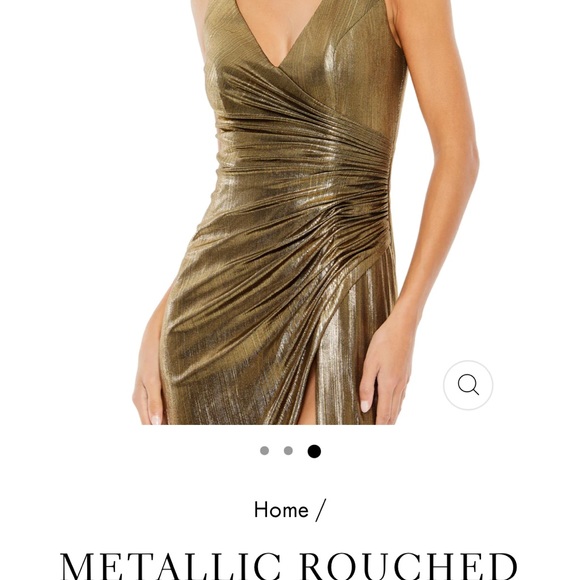 Mac Duggal METALLIC ROUCHED DETAIL FRONT SLIP V NECK GOWN - Picture 2 of 4